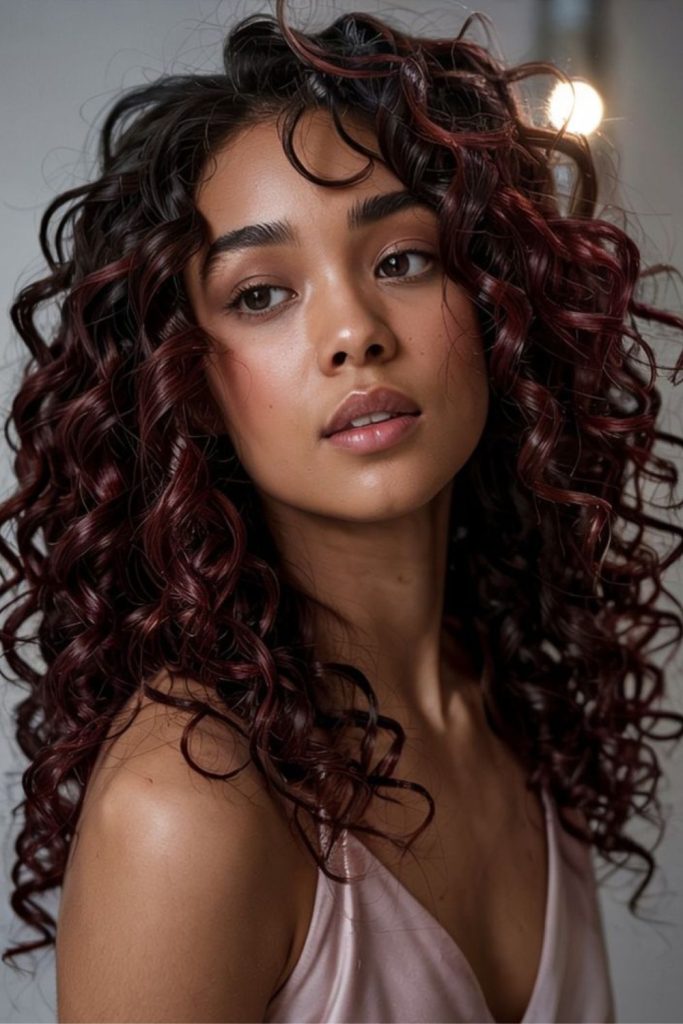 Rich cherry chocolate curly hairstyle