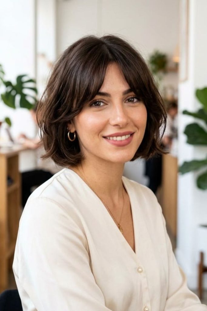 Soft Roman curtain bob hairstyle.