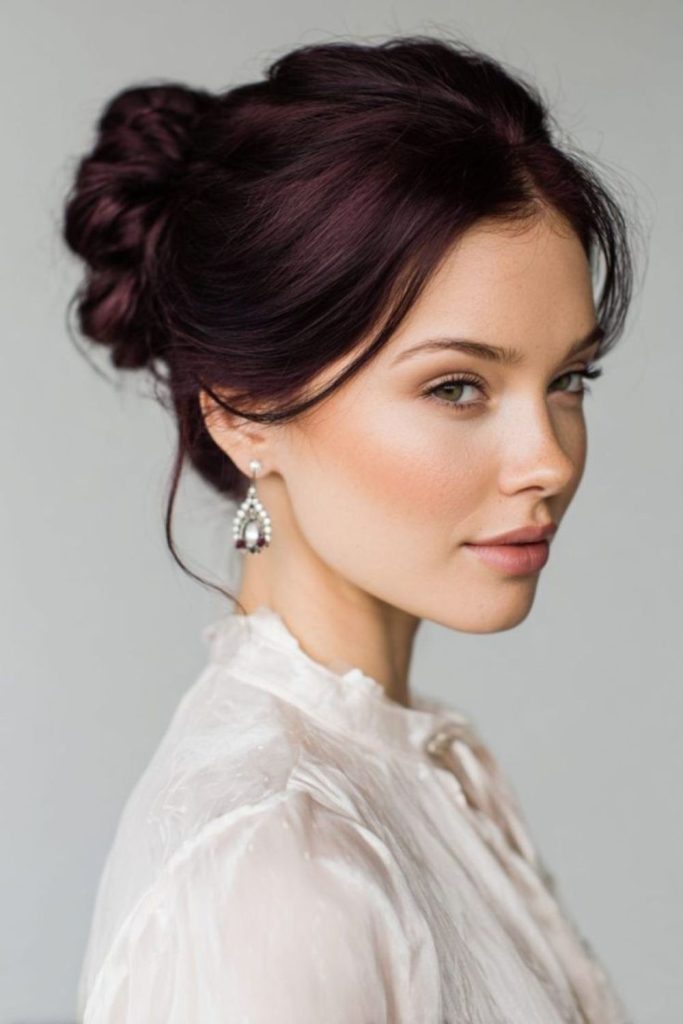 Romantic chocolate cherry elegant updo