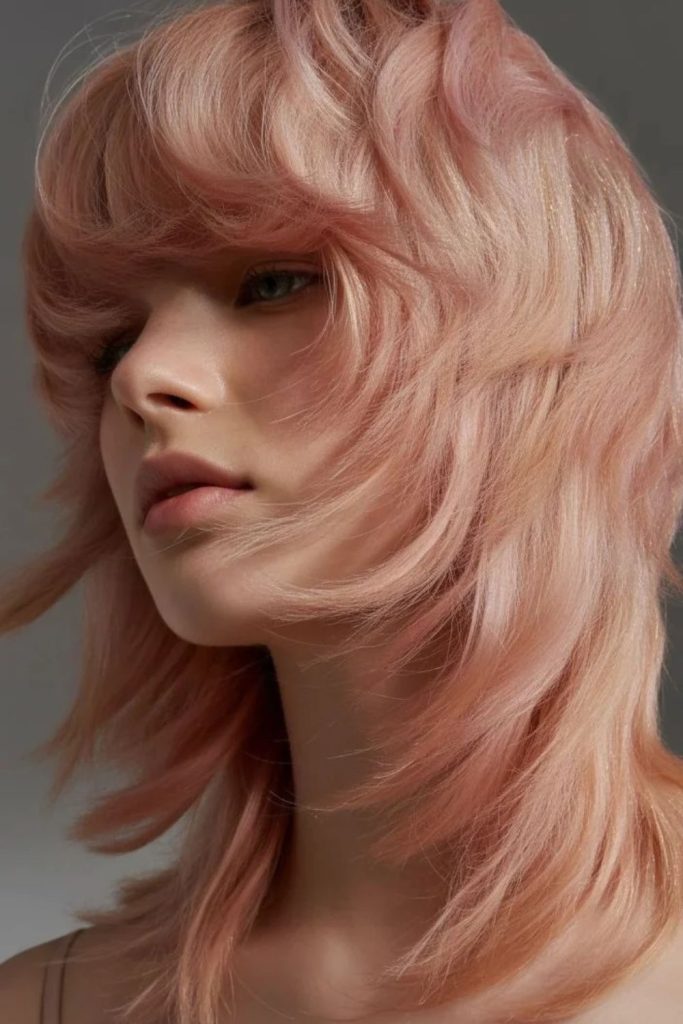Rose gold jellyfish haircut with waves.