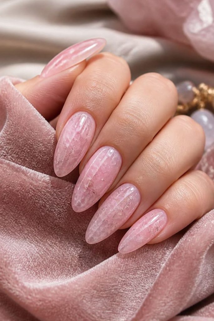 Rose quartz glazed donut nails.