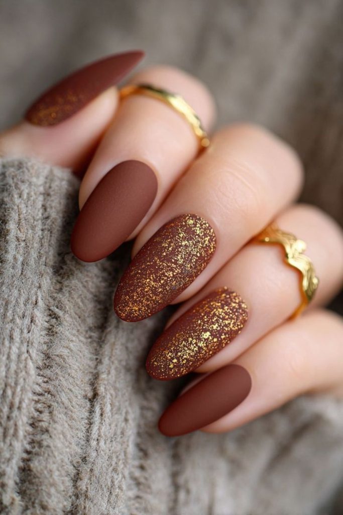 Rustic harvest matte Thanksgiving nails.