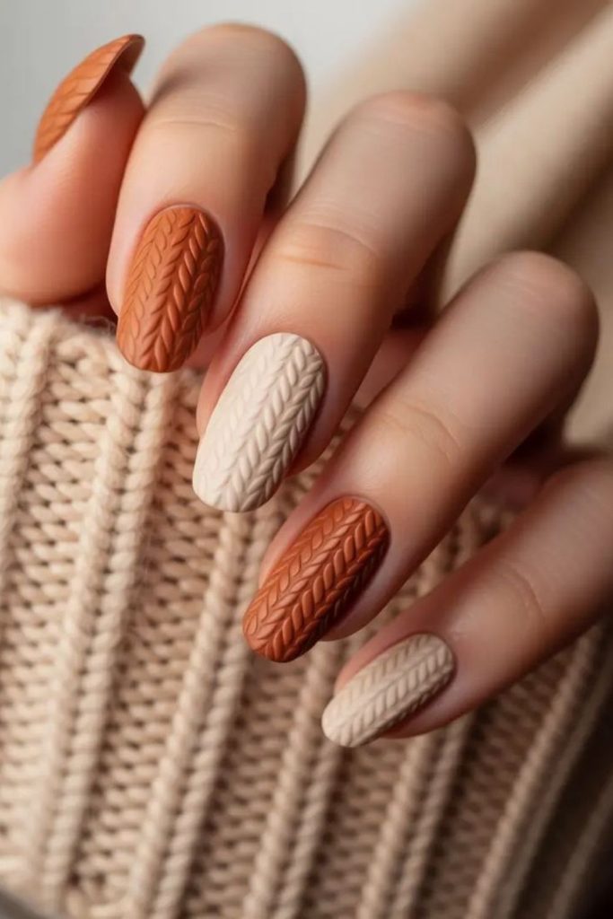 Rustic lodge sweater nail design.