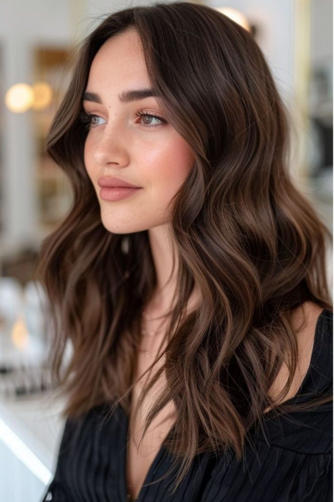 Sleek sable satin brunette hair.