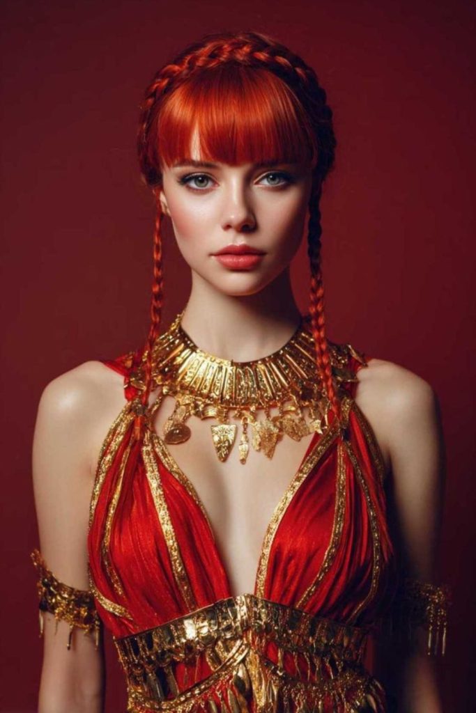 Scarlet Greek goddess costume for women.