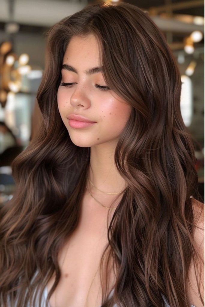 Silky cocoa teddy brown hair.