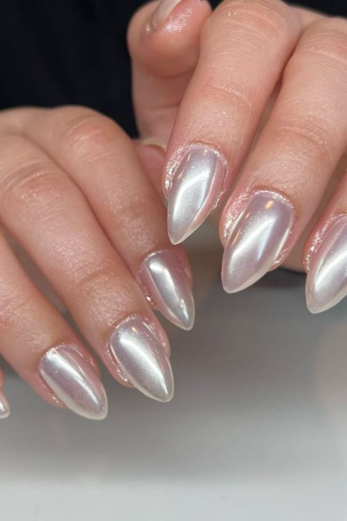 Silver milk glazed donut nails.
