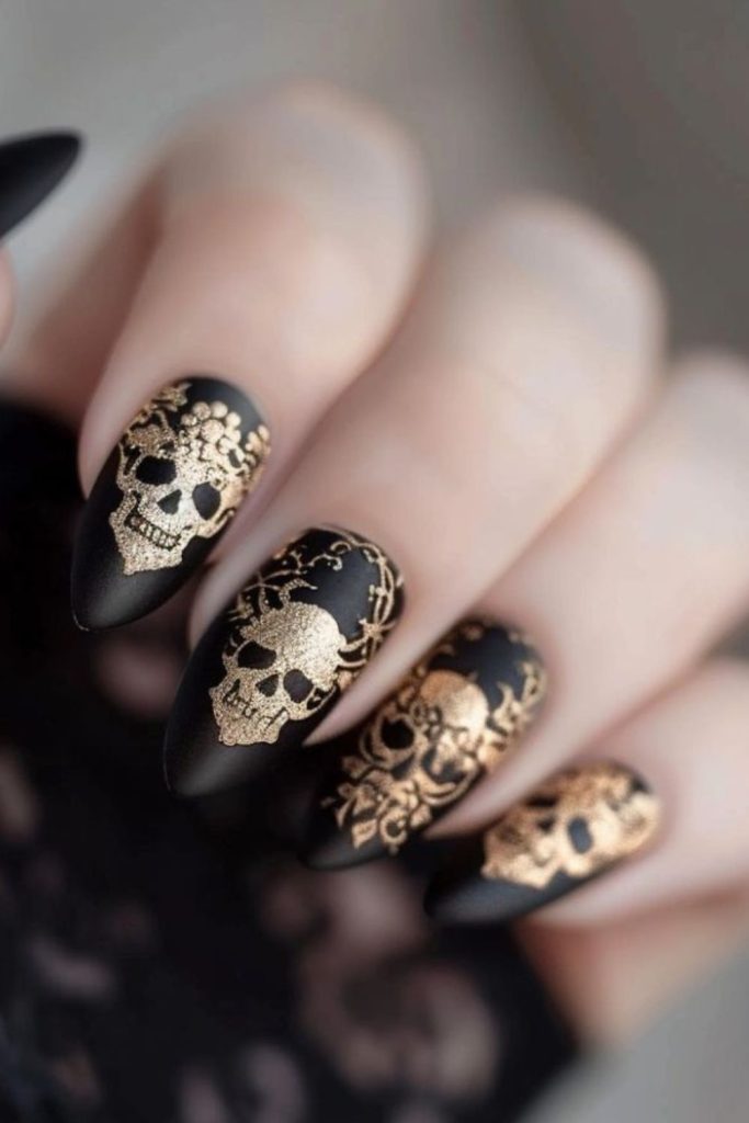 Skeleton Romance Halloween Nail Art