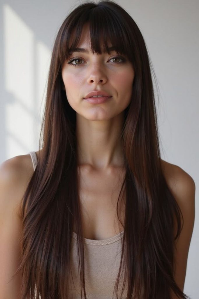 Sleek Birkin fringe with polished lengths.