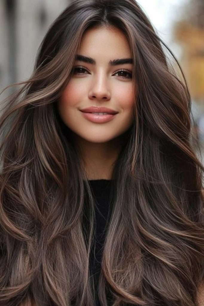 Smoky almond brunette hair color.