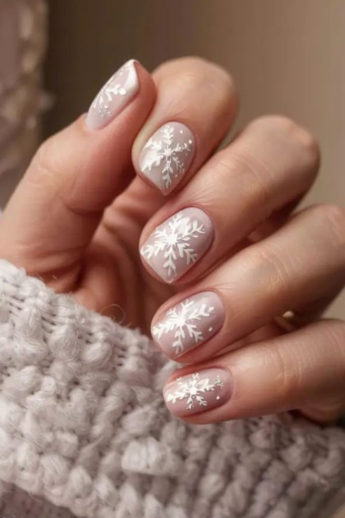 Snowflake sweater winter nail design.