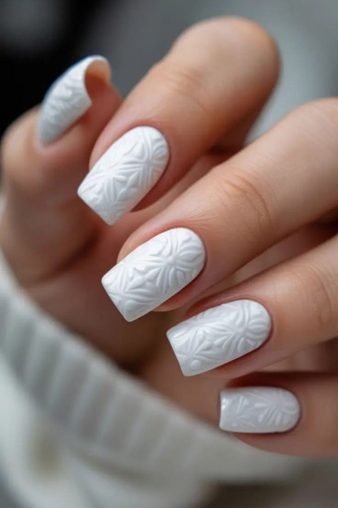 Snowy white winter sweater nails.