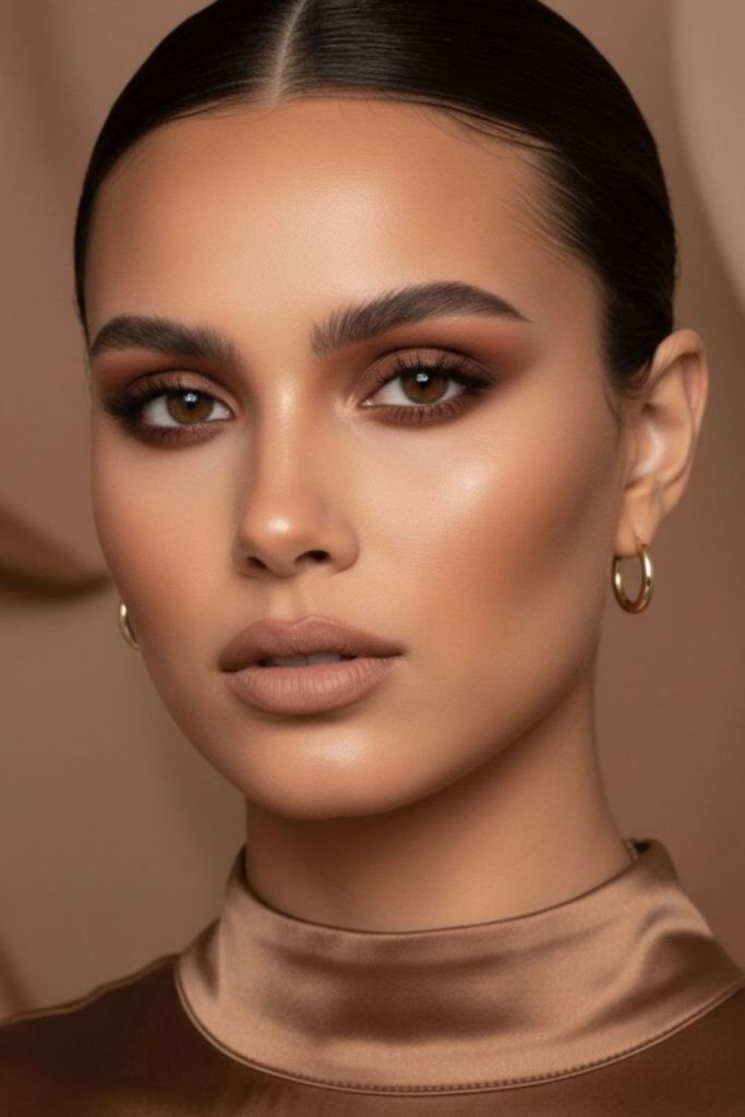 Soft cocoa smoky eye makeup.