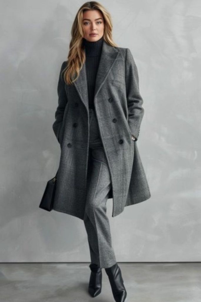Dark turtleneck with dark jeans.