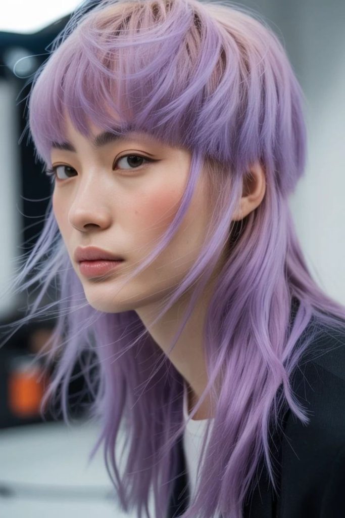 Soft lavender jellyfish haircut with layers.