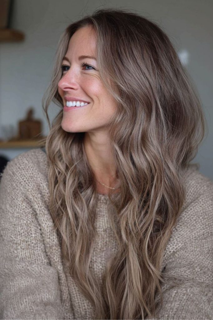 Soft mushroom chocolate brown hair with shine.