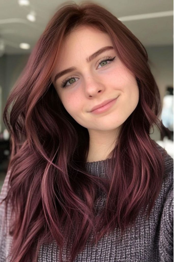 Subtle chocolate cherry highlight hairstyle