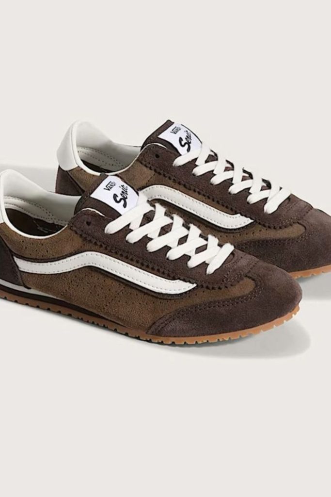Suede skate shoes with flat soles.