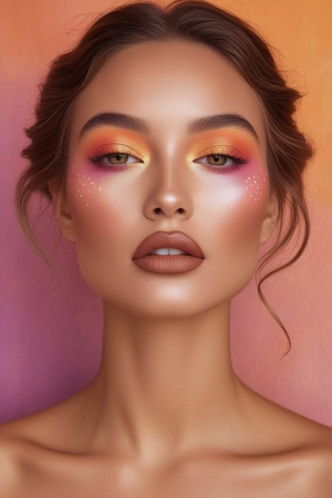 Colorful sunset ombre eye makeup.