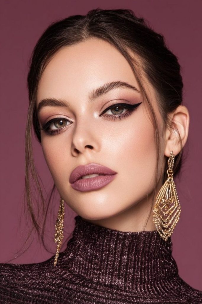 Taupe berry balanced fall makeup.