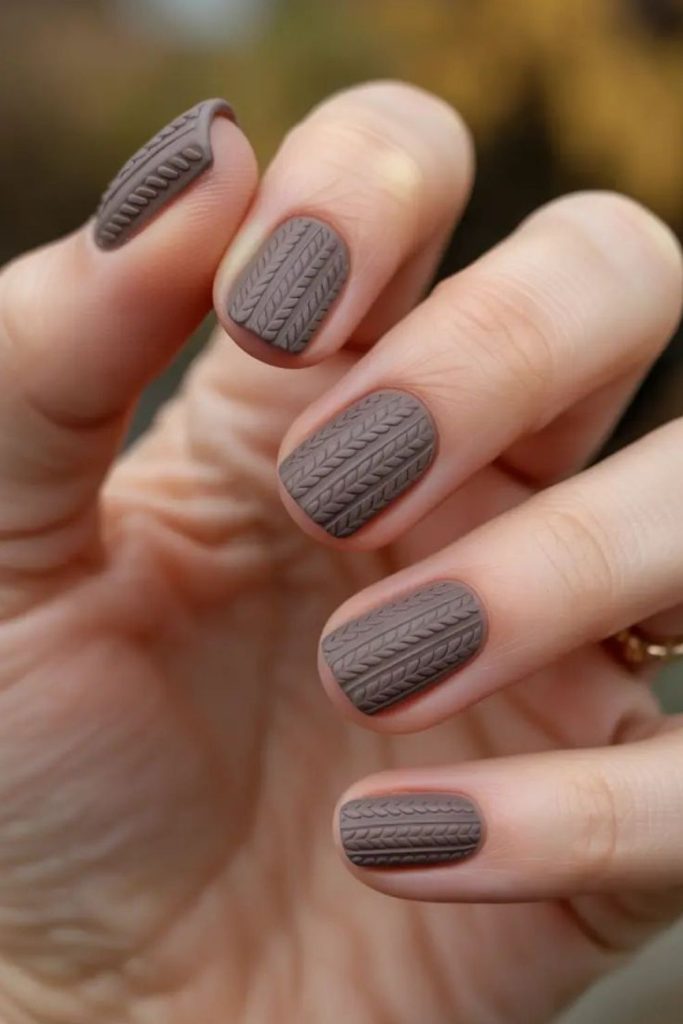 Taupe chunky knit sweater nails.