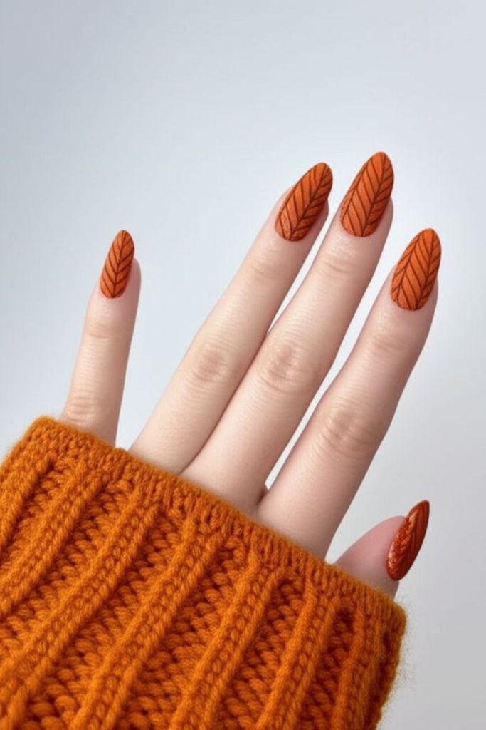 Terracotta cozy stitch nail design.