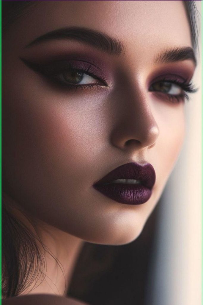 Vampy doll eyes with berry lipstick.