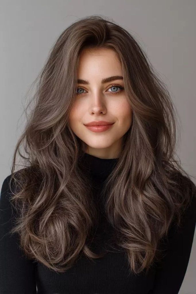 Velvet mushroom brown hair with soft layers.