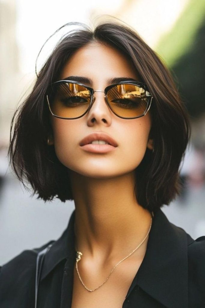 Sleek Venetian glass bob hairstyle.
