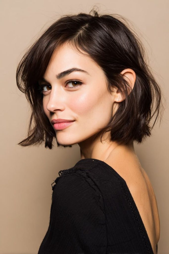 Glamorous Venetian side-swept bob hairstyle.