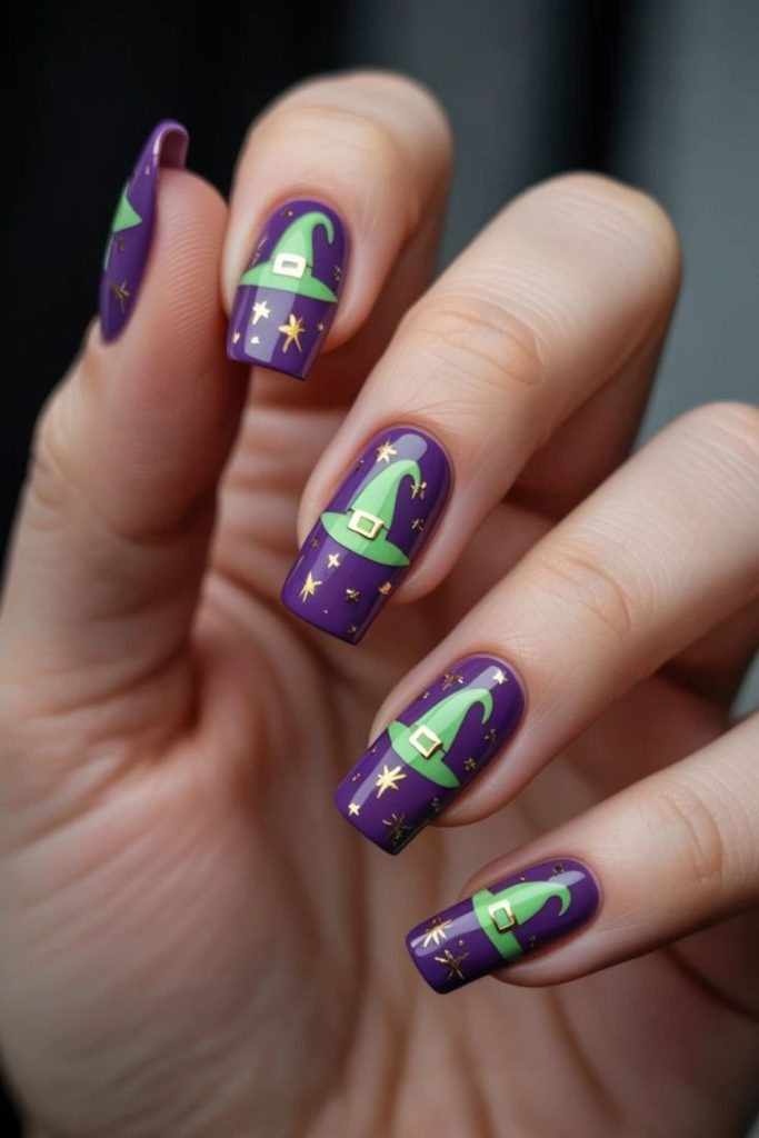 Wicked Witch Hat Halloween Nail Art