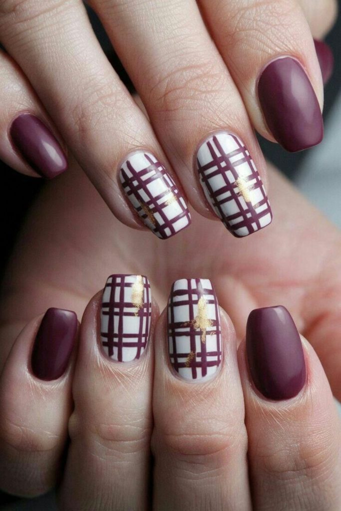 Wine country plaid nail design.