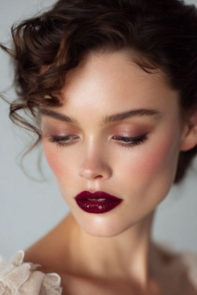 Wine-stained romantic vampy makeup style.