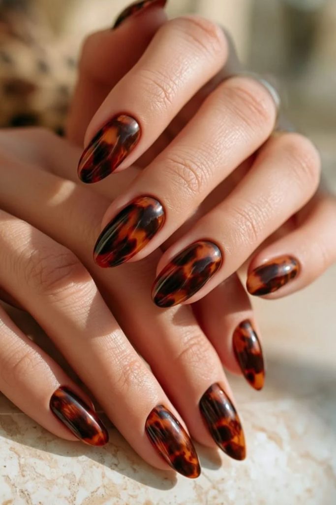 Amber animal print tortoiseshell manicure.