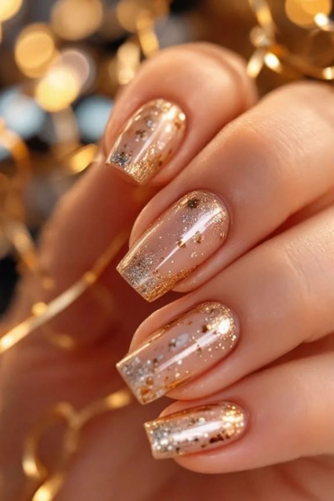 Antique gold glitter manicure style