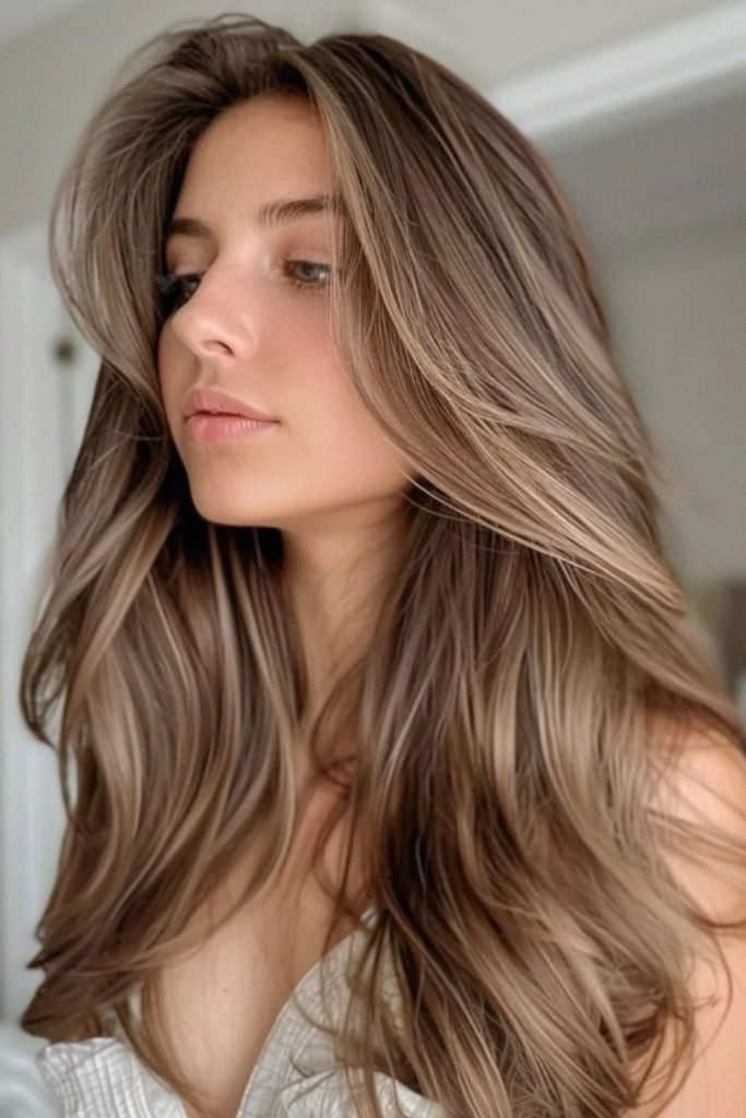 Beige chai hair with dimensional ribbons.