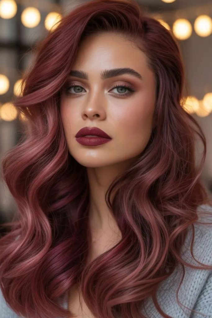 Berry rose gold hair with depth.
