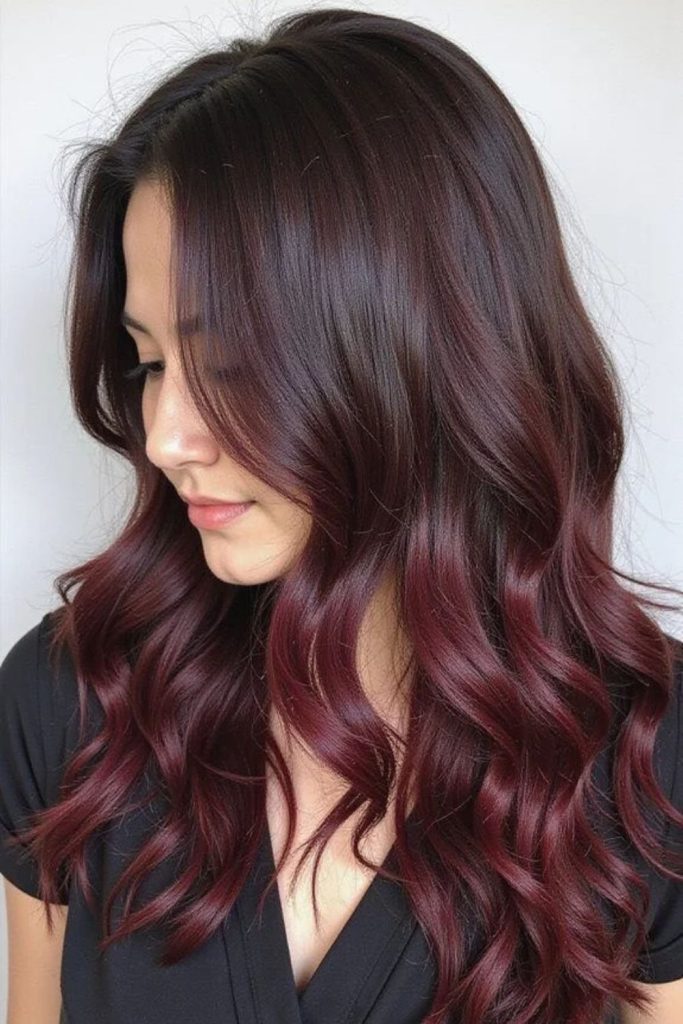 Black cherry balayage on dark hair