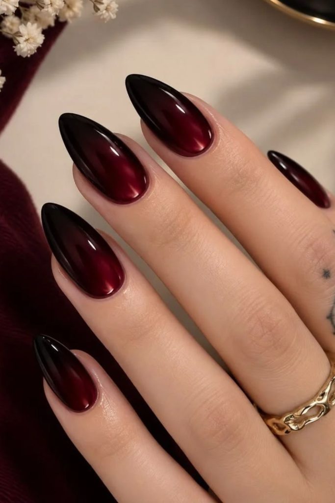 Glossy black cherry burgundy nails