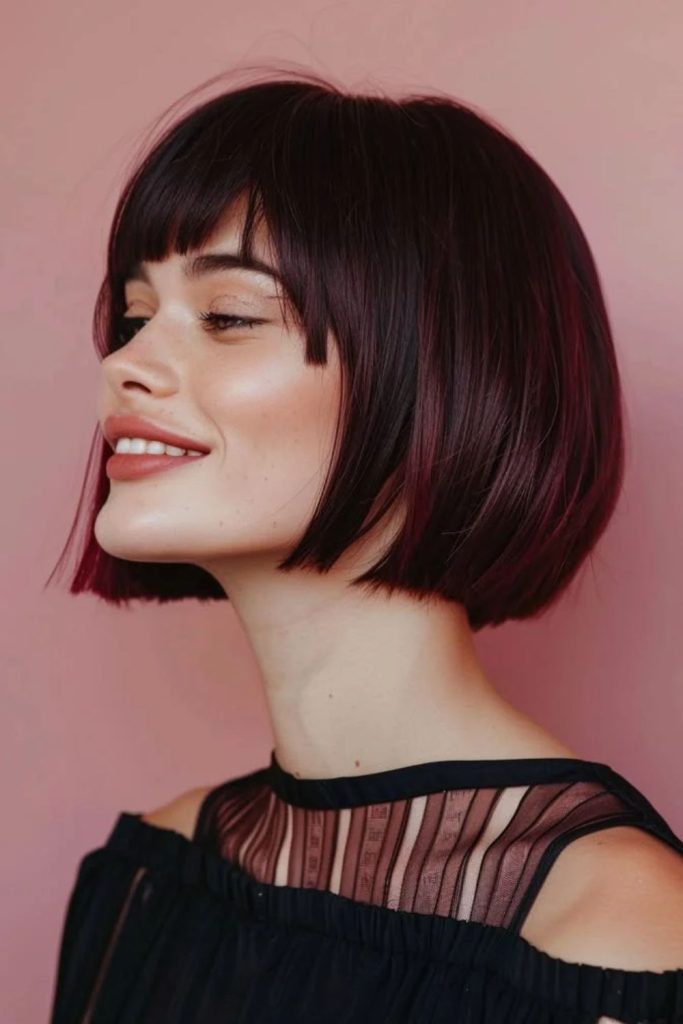 Black cherry French bob haircut