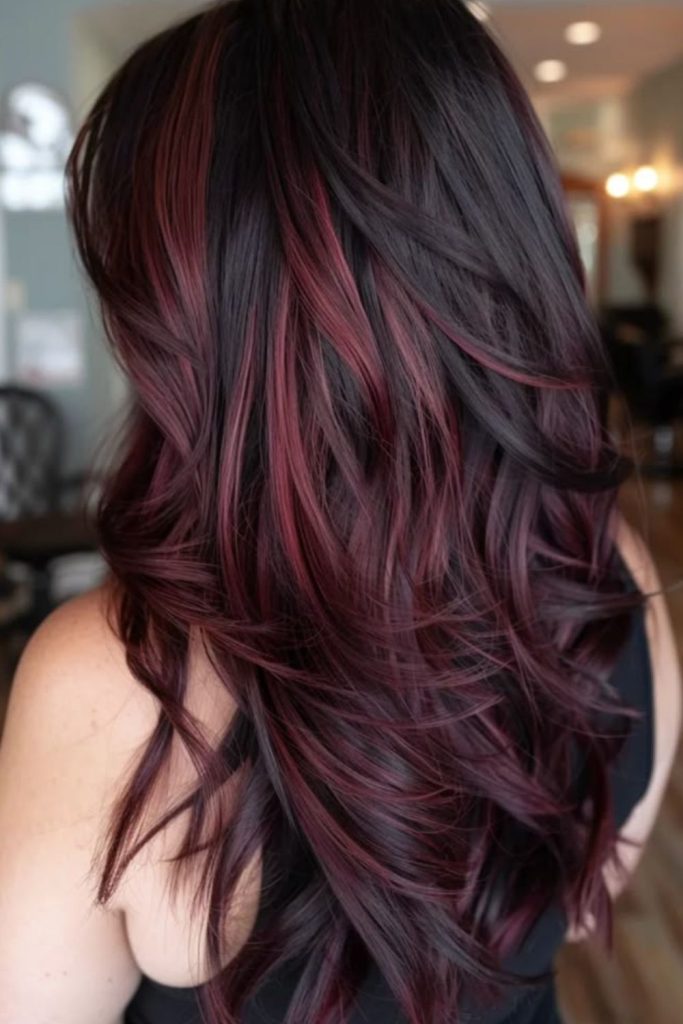 Black cherry velvet hair with shine.