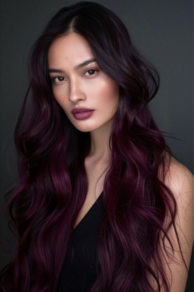 Black plum sleek glossy siren hair.