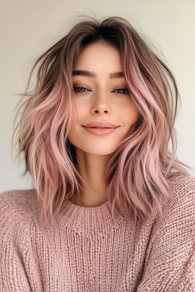 Blush rose melt with champagne highlights.
