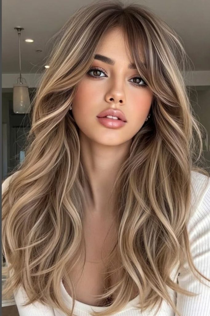 Bronde balayage hair with natural highlights.