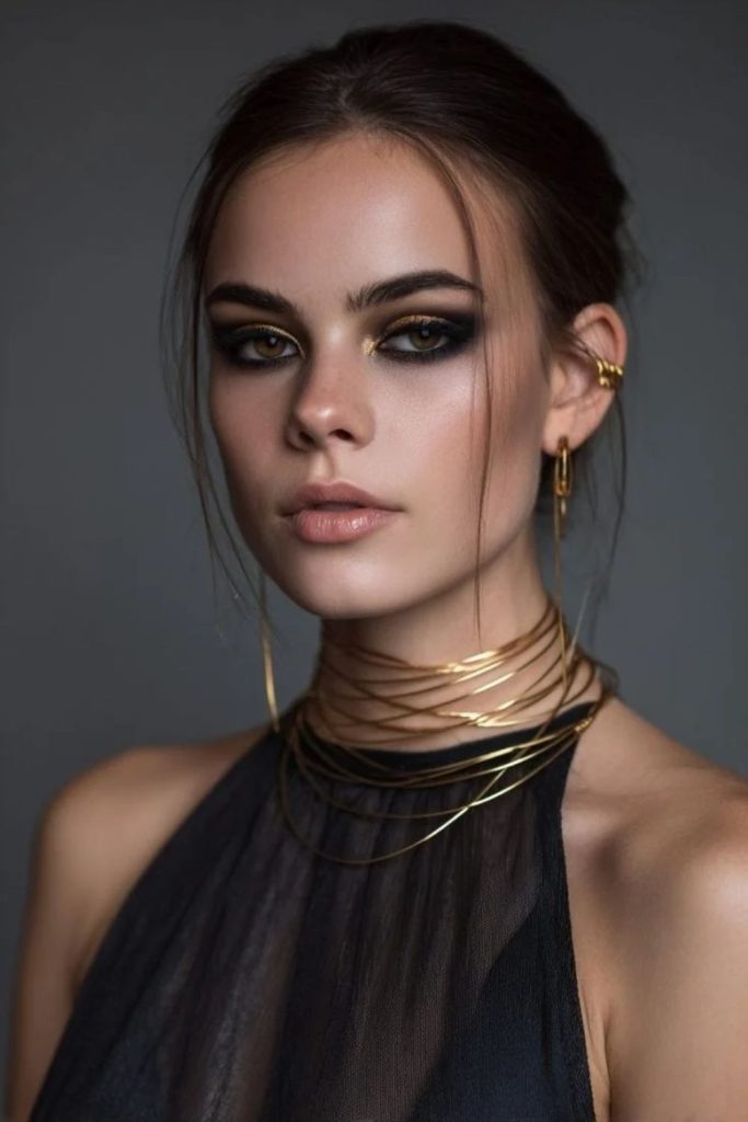Bronze glamorous after-dark siren eye makeup.