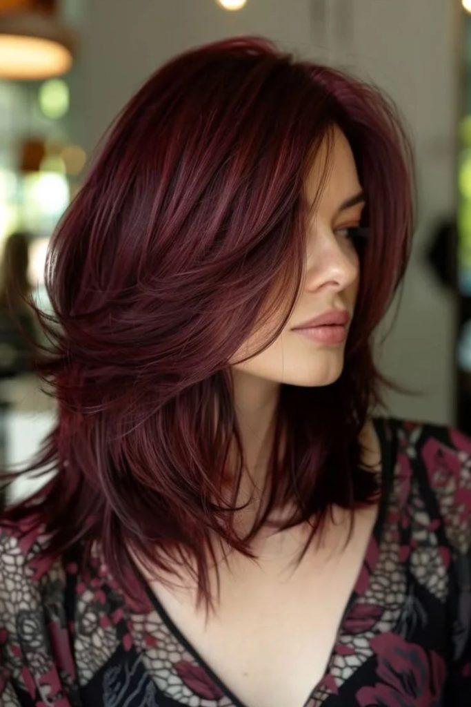 Burgundy cherry shoulder length lob