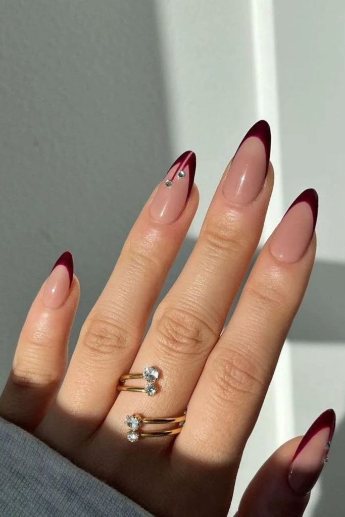 Burgundy French noir nail design