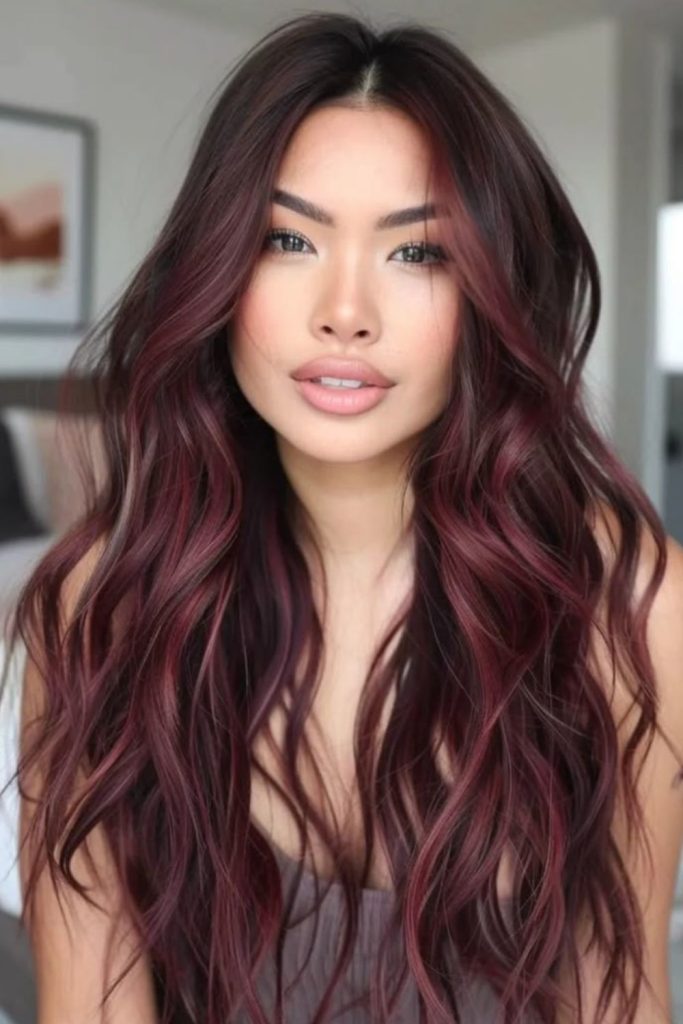 Burgundy mahogany hair with dramatic depth.