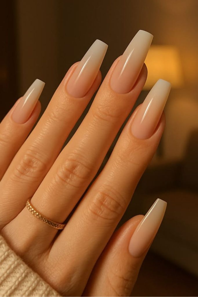 Buttercream French fade coffin nails.