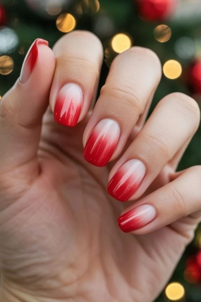 Dreamy candy cane ombre winter nails.